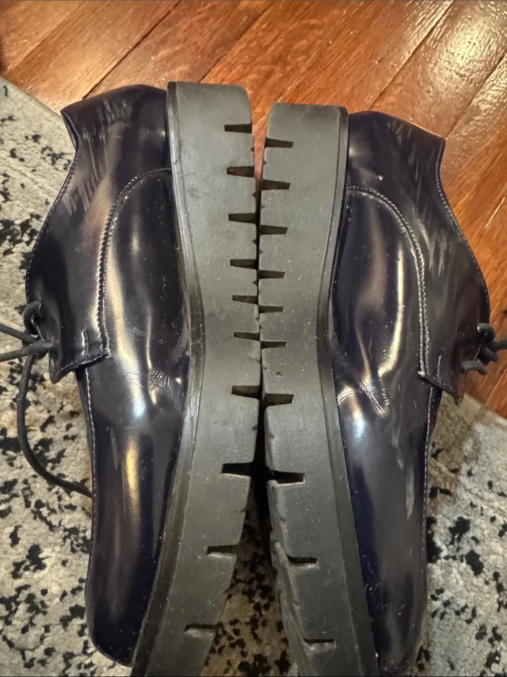 Dark Navy Patent Platform Lace-Up creeper Shoes